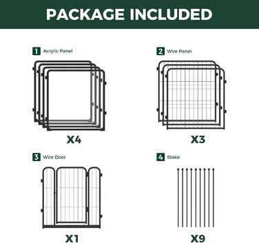 Клітка-павільйон для собак FXW Pawadise, 61 см, 8 панелей (4 акрил + 4 метал), чорна, розширювана