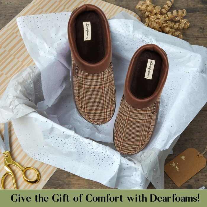 Чоловічі тапочки Dearfoams Brendan, халатні, для дому та вулиці, з піною з пам'яті, широка посадка, в клітинку (44.5/45.5 EU)