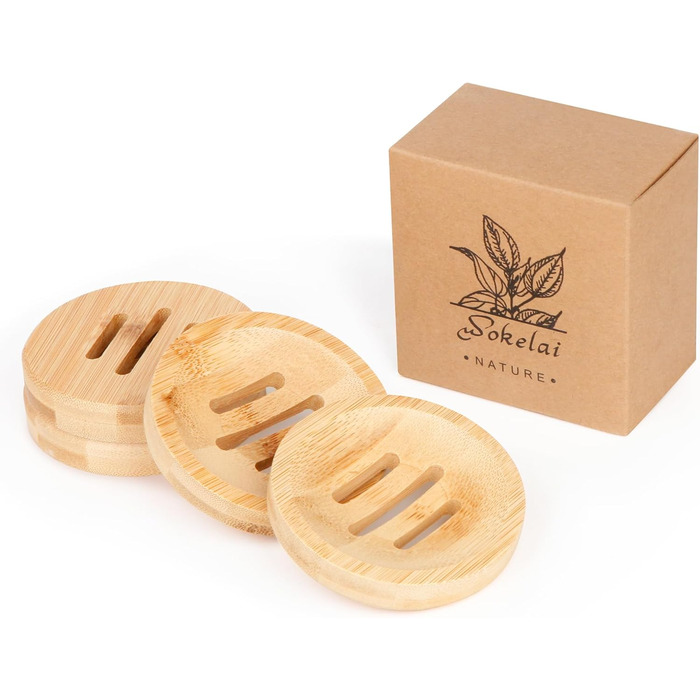 Набір мильниць з бамбука (4 шт.) для душу та ванни. Круглі дерев'яні підставки для мила, шампуню та кондиціонера. Самостійно висувні, підходять для кухні та ванної кімнати.