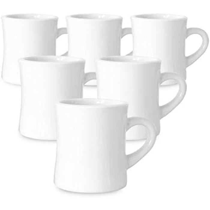 Serami Original Coffee Mug Set, 325 ml, White, Ceramic Mugs, ideal for kitchen, travel, and hot tea, Retro Waffle House Cup with Handle, Durable Coffee Mugs (Set of 6)