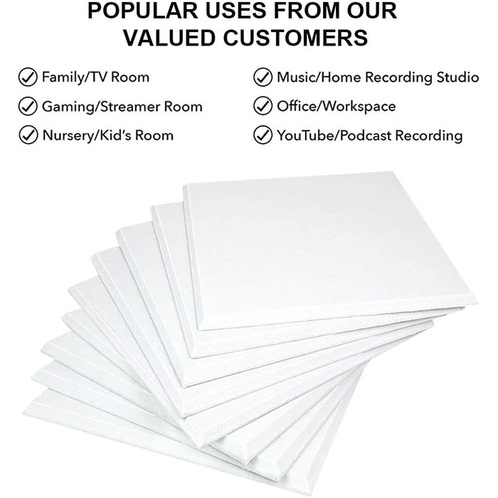 Самоклеючі акустичні панелі з фетру для звукоізоляції стін та стелі, білі, 30x30x0.9 см, 12 шт (1.08 м²)