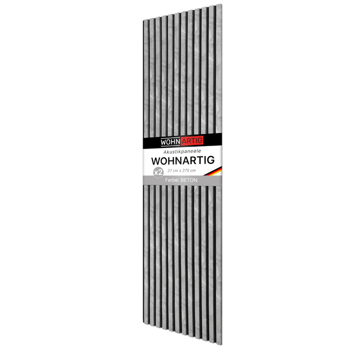 Акустичні панелі з ламелями на фетрі Beton 885, 275x54 см (набір 2 шт. 275x27 см), стіновая облицювання