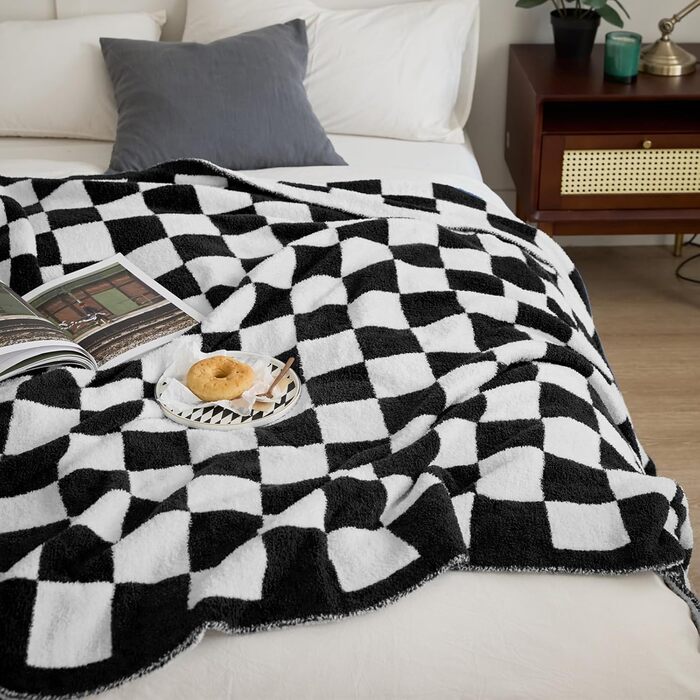 Плед YIRUIO з шаховим візерунком, Queen/King Size, великий, м'який, з мікрофібри, для дому, на ліжко/диван (203 x 228 см)
