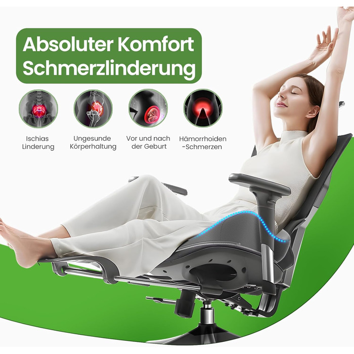 Подушка для сидіння з піни з пам'яті для куприкового болю, ергономічна подушка Coccyx для офісу, дому, авто та інвалідного візка, антиковзаюча основа (Сіра)