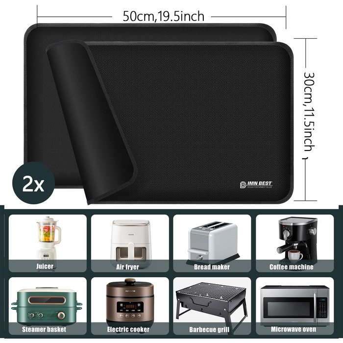 Стійка до нагріву підставка під фритюрницю, термостійкий килимок для кухонних поверхонь, силіконовий килимок (50x30см, чорний)