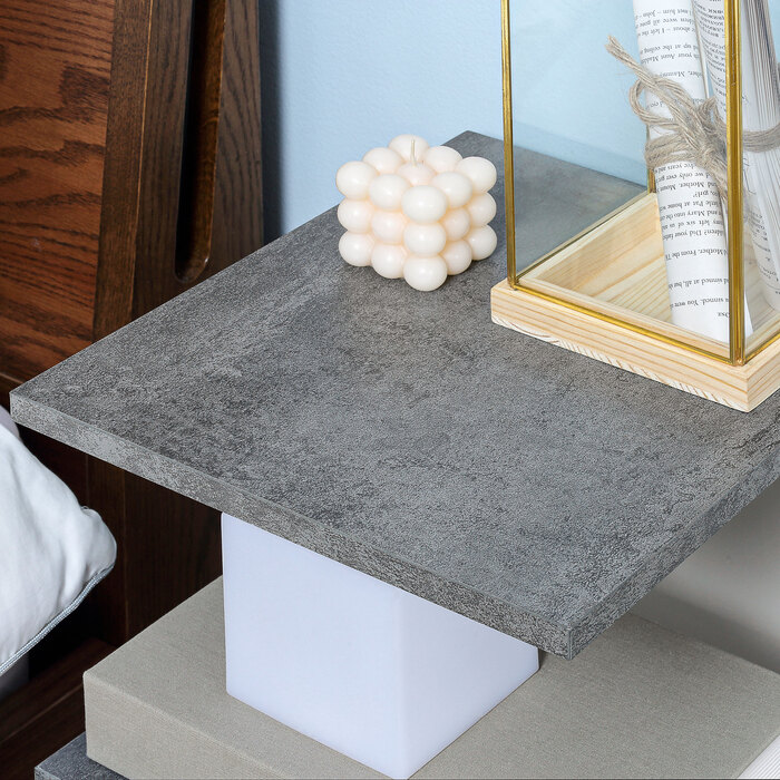 HOMCOM Bedside Table with 4 Wheels, 3 Shelves, 35 x 29.5 x 65.5 cm, Gray/White