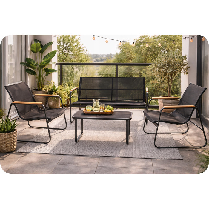 Комплект садових меблів зі сталі GRÖNER Outdoor ThinKING, чорний, 4 предмети