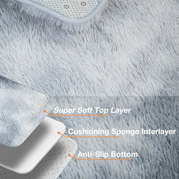 Пухнастий килим Hochflor для вітальні, спальні, дитячої кімнати. 160x230 см, антиковзання, сірий колір. Можна прати.