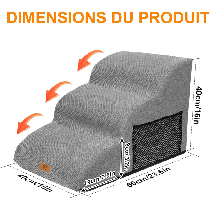 Східці для собак Masthome: 4 сходинки, знімний та пральний чохол, протиковзкі, для ліжка/софи (сірий)