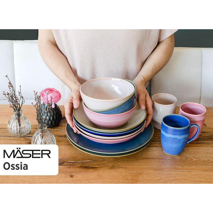 Сервіз тарілок MÄSER Ossia для 6 осіб, 12 предметів, середземноморський вінтажний стиль, темно-синя кераміка, обідні та супові тарілки