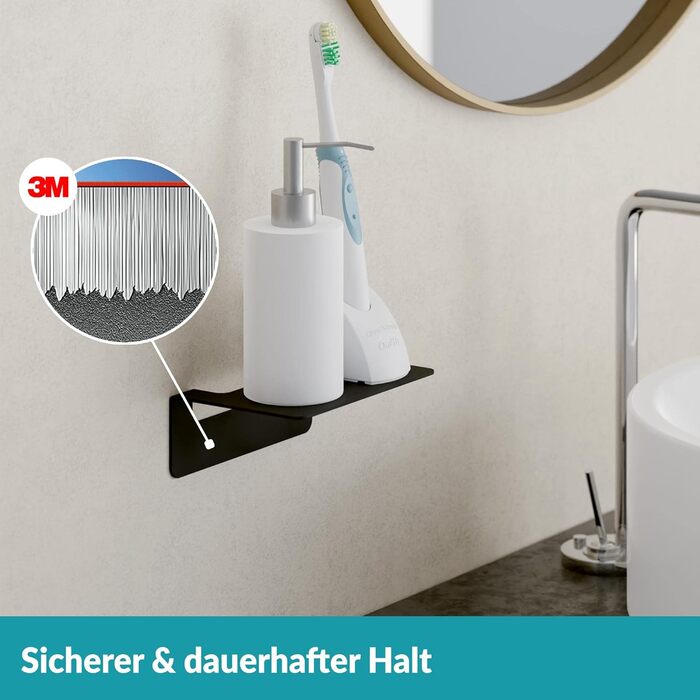 WEISSENSTEIN Badablage without Drilling - Stainless Steel Shelf for the Bathroom - 14 x 9.5 x 5 cm (14 cm, Black)