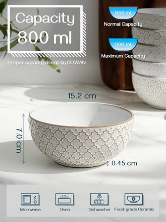 Набір мисок DOWAN для мюслі, 6 шт., 680 мл. Великі миски для мюслі, вечері, супу, салату. Яскраві миски для сервірування на Різдво.