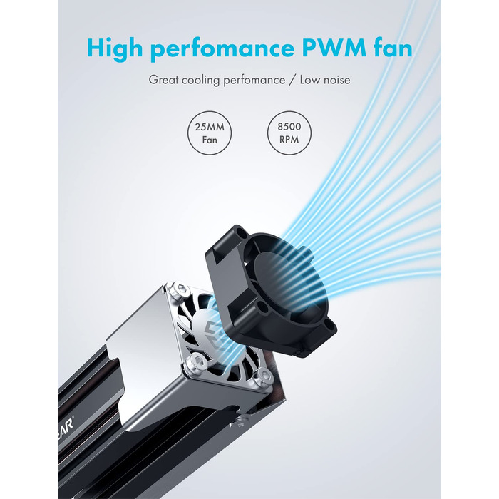 Охолоджувач SSD M.2 NVMe 2280 GrauGear з вентилятором PWM, тепловою трубою та термопадом