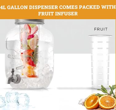 2 x 4L скляний диспенсер для напоїв зі стійкою, диспенсер для води, соку, домашніх напоїв, для вечірок, весіль, 4L, 2 шт.