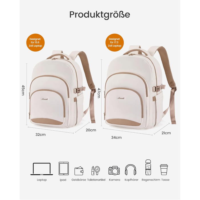 LOVEVOOK Рюкзак для жінок, 15.6 дюймів, водонепроникний, для школи, підлітка, елегантний, на кожен день, для роботи, навчання, подорожей, універсальний (15.6 дюймів, Бежевий)