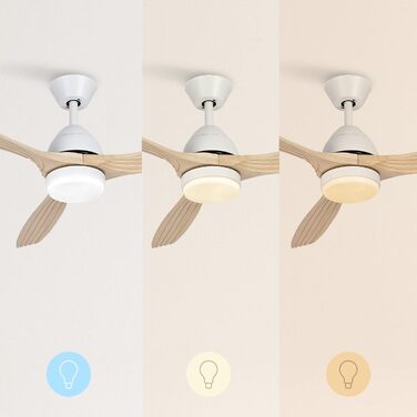 Стельовий вентилятор CREATE Windcup з підсвіткою та пультом ДУ, білий, дерев'яні лопаті, 40W, Ø132см, DC-мотор, 6 швидкостей, літній/зимовий режим