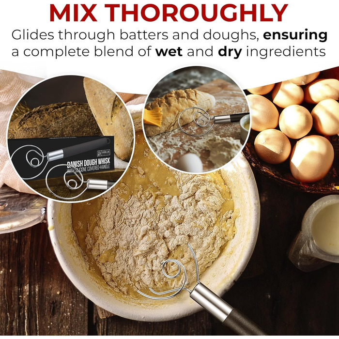 ORBLUE Тістоміс датський з силіконовою ручкою, вінчик для збивання з нержавіючої сталі, червоний (Grenzenlos Schwarz)