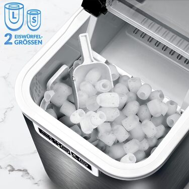 Tillvex Stainless Steel Ice Maker - 12kg Capacity, 24-Hour Production | 2.2L Water Tank, LED Display, Self-Cleaning Function | 2 Ice Cube Sizes