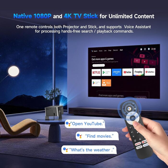 Magcubic Beamer 4K: Міні-проектор з WiFi 5, Bluetooth 5.1, 15W, 650 ANSI, Dolby Audio/HDR10+, автофокус, трапец. корекція, 180° обертання (сірий)