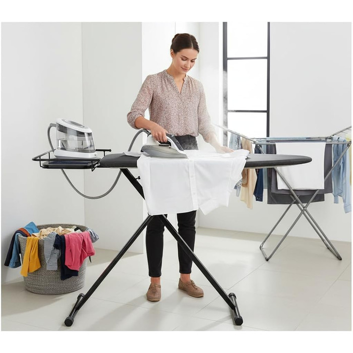 Прасувальна дошка Duwee Extra велика з парогенератором, термостійке покриття, регульована висота, міцні ніжки, 122 x 43 см (Чорна)