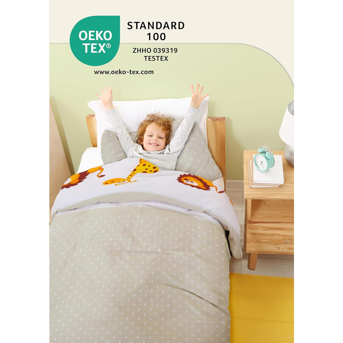 Набір постільної білизни для дітей Gräfenstayn® з тваринами (жирафа, слон, лев) - 100% бавовна (ренфорс) - 135x100 см, 60x40 см