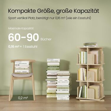 Обертовий книжковий стелаж EUGAD, 4 рівні, 360°, МДФ, світлий дуб, 39,5x128x39,5 см, для офісу та дому, багатофункціональний роздільник простору