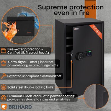 Сейф для дому Business XL Safe Tresor 60л з цифровим та відбитком пальця, вогнестійкий, для документів A4, з 2 полицями