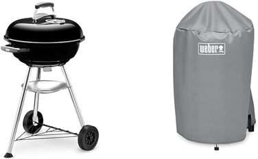 Вугільний гриль Weber Compact Kettle 47 см, чорний, кришка та захисний чохол, круглий мангал