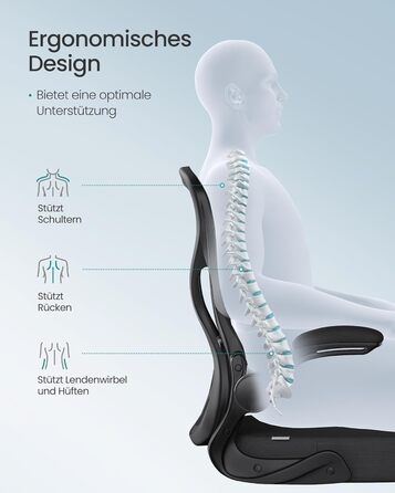 Офісне крісло SONGMICS OBN041B01, ергономічне, сітчасте, з регульованою підніжкою та підголівником, для дому та офісу (Чорний)
