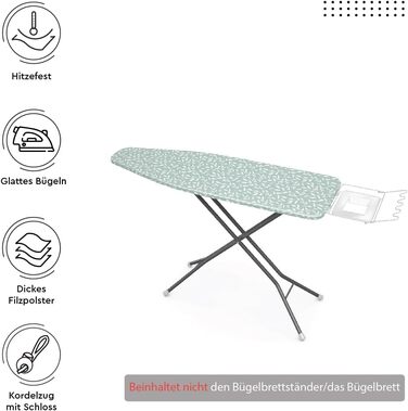 Чохол для прасувального столу Encasa XO з фетровою підкладкою та кордуванням (112x34 см), світловідбиваючий, з принтом широких зелених листя