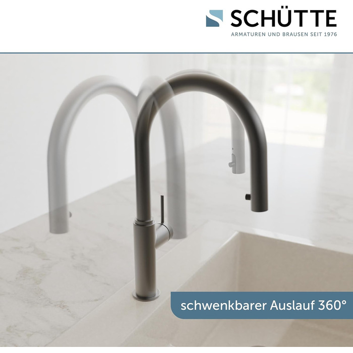 Кухонний змішувач SCHÜTTE 79562 Blackpool з висувною лійкою, 360° поворот, однорідний змішувач, для мийки, графітовий колір