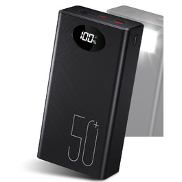 Power Bank 50000mAh 22.5W Чорний: Швидка зарядка, 5 USB виходів, 2 входи, Ліхтарик