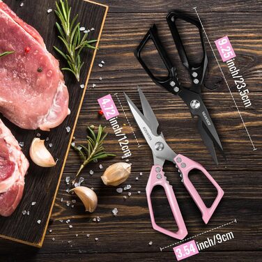 Кухонні ножиці 5-в-1 з пінцетом, титанове покриття, нержавіюча сталь, для кухні, птиці, риби, м'яса (чорний & рожевий)