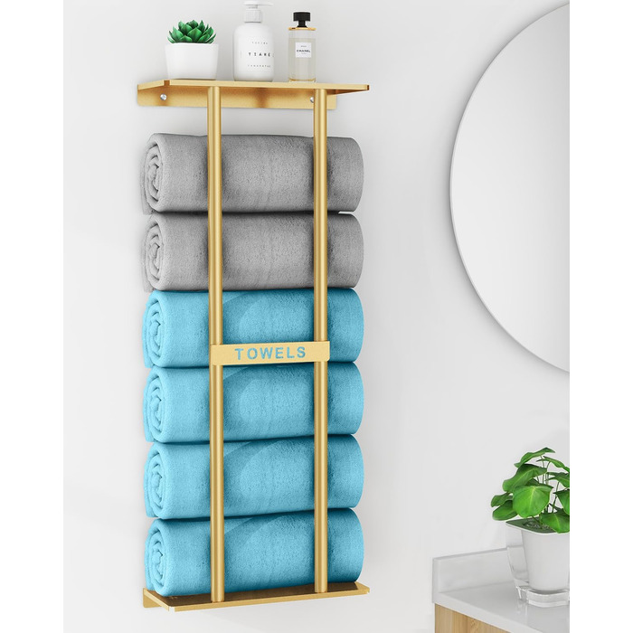 Тримач для рушників настінний з полицею, золото, 30 дюймів. Металевий органайзер для ванної кімнати