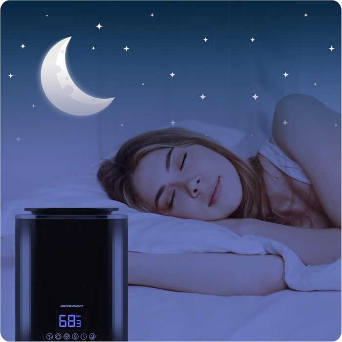 Ультразвуковий зволожувач повітря Berdsen з іонізацією, ароматерапією та гігростатом - 2.6 л, 3 швидкості, для дитячої кімнати, чорно-сірий