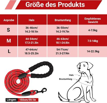 Нашийник для собак великих порід з ручкою, без обмеження грудної клітини, дихаючий, безпечний, світловідбиваючий, без поліуретану, для тренувань та активного відпочинку, Sti 2 Bau (L, червоний)