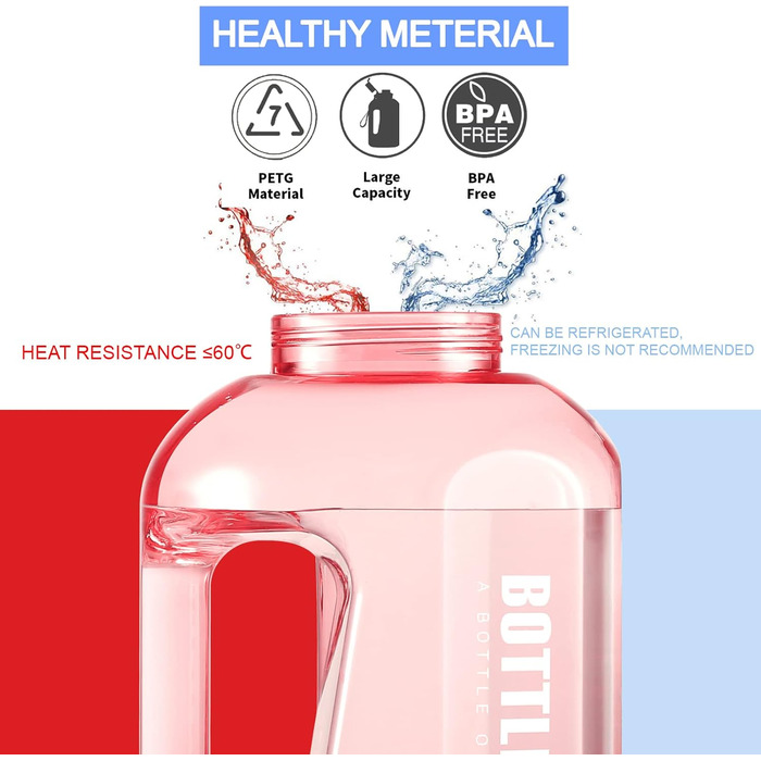 Sport Water Bottle, 1 Gallon/ 3.5L Water Bottle with Time Markers, Leak-Proof, Reusable & BPA-Free Water Bottle with Handle Cleaning Brush for Gym, Office (Pink, 3785 ml)