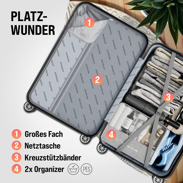 Набір валіз Monzana® 3шт (зелений) M-L-XL з замком, органайзером та вагами - зручні ручки, подвійні колеса, підставка, тріліон, дорожній валіз, валіза з жорстким корпусом, набір валіз, тріліонний набір (срібло)