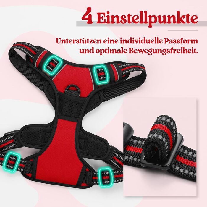 Нагрудник для собак Rabbitgoo середнього розміру, анти-тяга, регульований, великі собаки, дихаючий, з світловідбиваючими смугами, безпечне ведення, червоний (1 шт.)