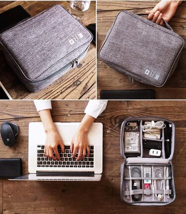 Електронна сумка-органайзер для аксесуарів: зарядні пристрої, Power Bank, кабелі (сіра)