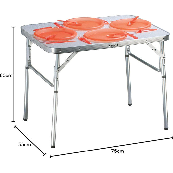 Складний стіл Camp Active алюмінієвий 75x55x60 см сріблястий з регульованими ніжками