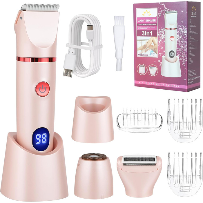 Електричний жіночий триммер Cozary 3-в-1: для бікіні, тіла, носа. Водонепроникний, з LCD-дисплеєм