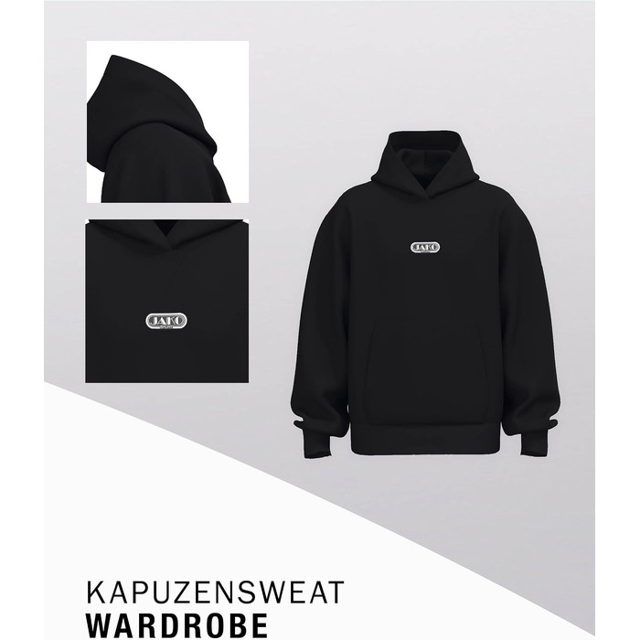 Худі JAKO Wardrobe унісекс Heavy Cotton — прогунковий світшот з капюшоном, щільна бавовна 400 г/м², чорний, розмір XL