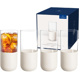 Villeroy & Boch Rock Blanc Long Drink Glasses Set - 4 Piece Cocktail & Mocktail Glasses, 300ml Crystal Glass - Matte White Slate Look