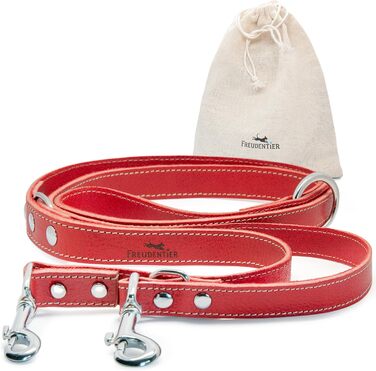 2m Dog Leash made from certified leather - Adjustable Training Leash - Handmade in EU - Dog Leash for Large, Medium & Small Dogs - Leather Leash (25mm wide) (25mm Width, Red)