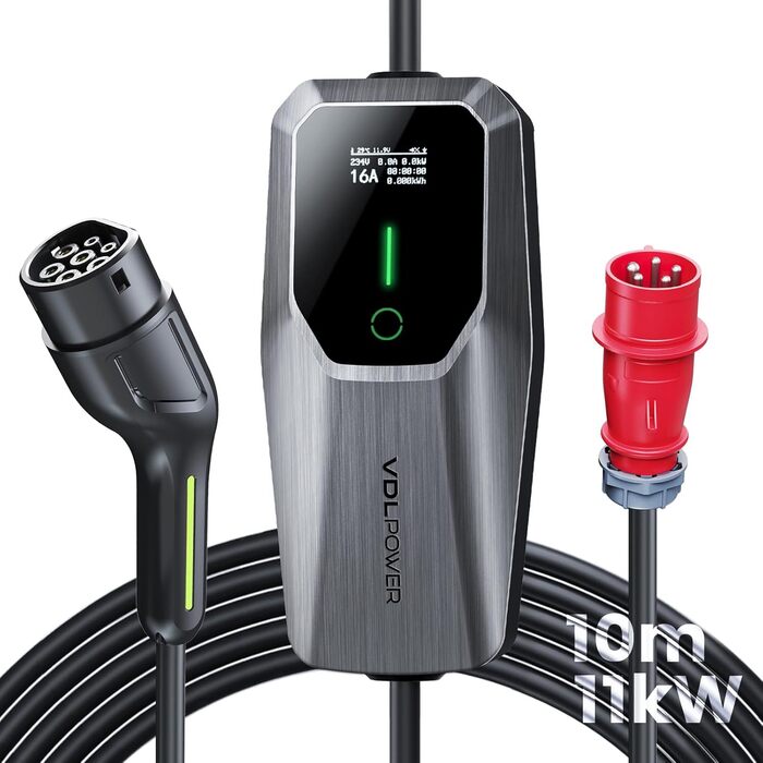 Кабель для зарядки електромобіля Type 2, 3.6KW, 6A-16A, LED дисплей, 10м, IP65, IEC 62196-2, EC31-11KW