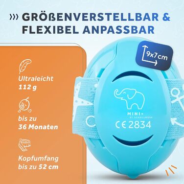 Schallwerk Mini+ - Навушники-захисники для малюків - високоякісні навушники для захисту від шуму для дітей - захист слуху для дітей, захист слуху для немовлят, навушники-захисники для немовлят, захист від шуму, небесно-блакитний