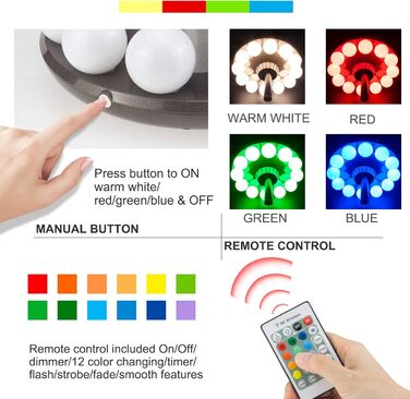 HONWELL Parasol Lighting, RF Remote Control LED Lighting for Parasols with 12 Colors, Battery-Powered Parasol Lighting with 5 Brightness Levels, Timer Camping Lighting for Table Umbrellas