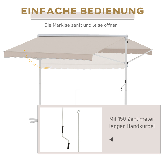 Outsunny Standmarkise Gartenmarkise 3x3m with Folding Arm and Crank, Beige, Ideal for Patio & Garden