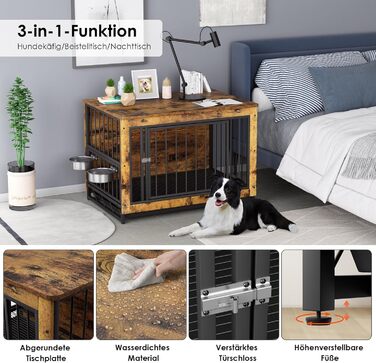 Дерев'яний вольєр для собак, 93x64x58 см, з піддоном та мисками, для собак середніх та маленьких порід (до 40 кг), білий (колір дерева)